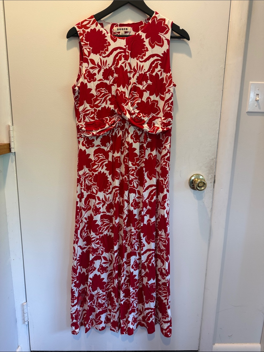 Boden White and Red Floral Twist-Front Maxi Dress